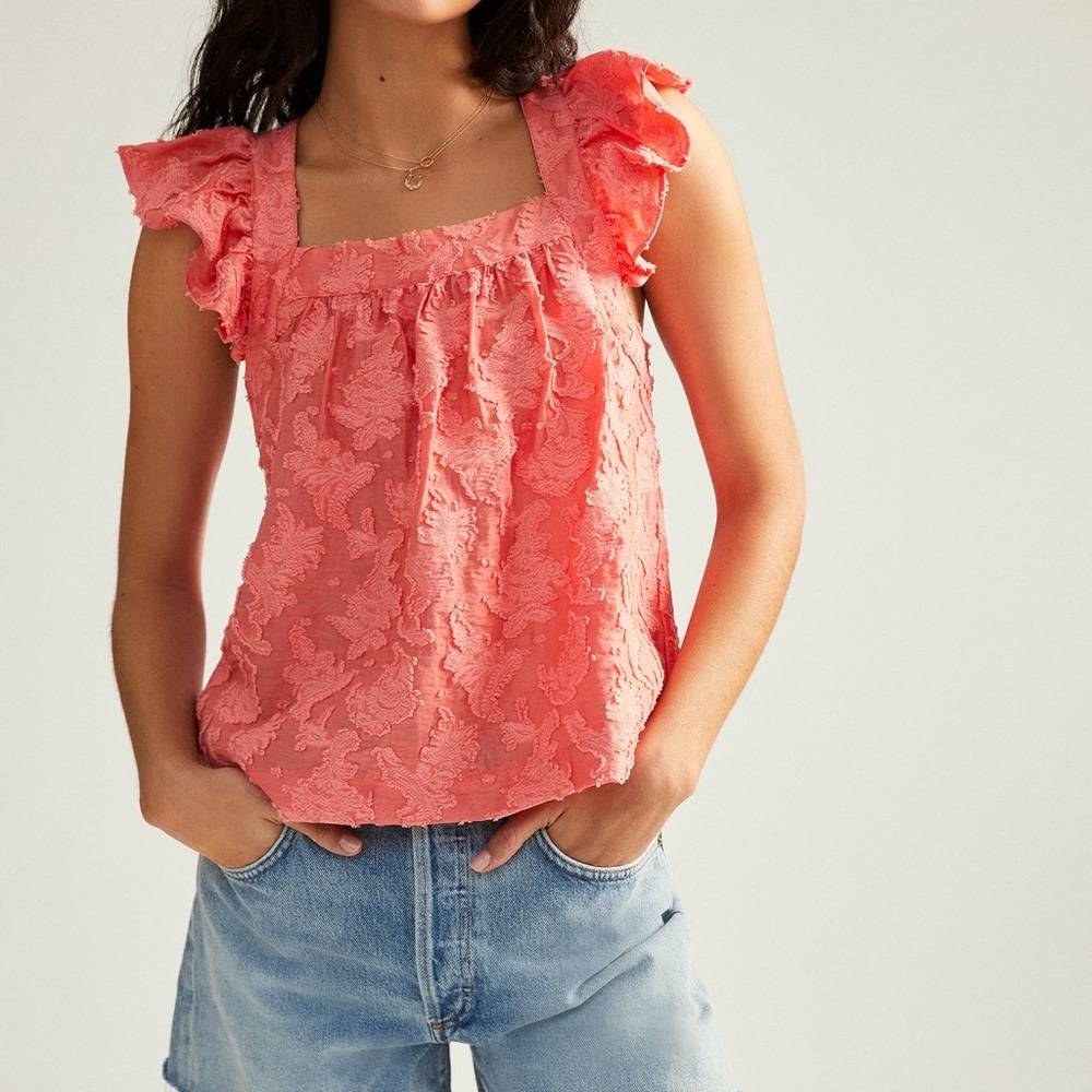 Anthropologie Amber Ruffled Tank Size XS Light Orange Criss Cross Straps